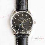 (GF) Swiss Grade Longines Moon phase Master Watch Black Leather Strap